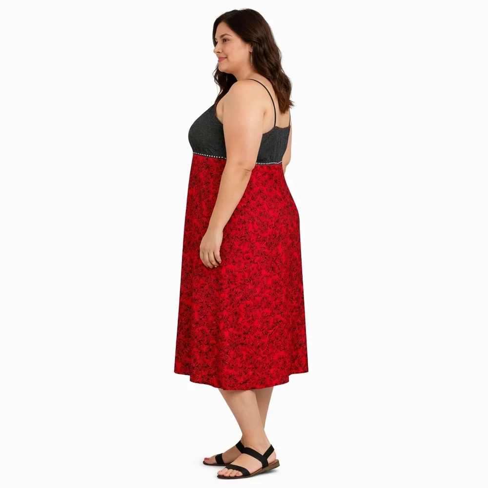 Faded Glory SIZE 16/18 Midi Dress Red Black Women's Extra Large - Picture 5 of 6
